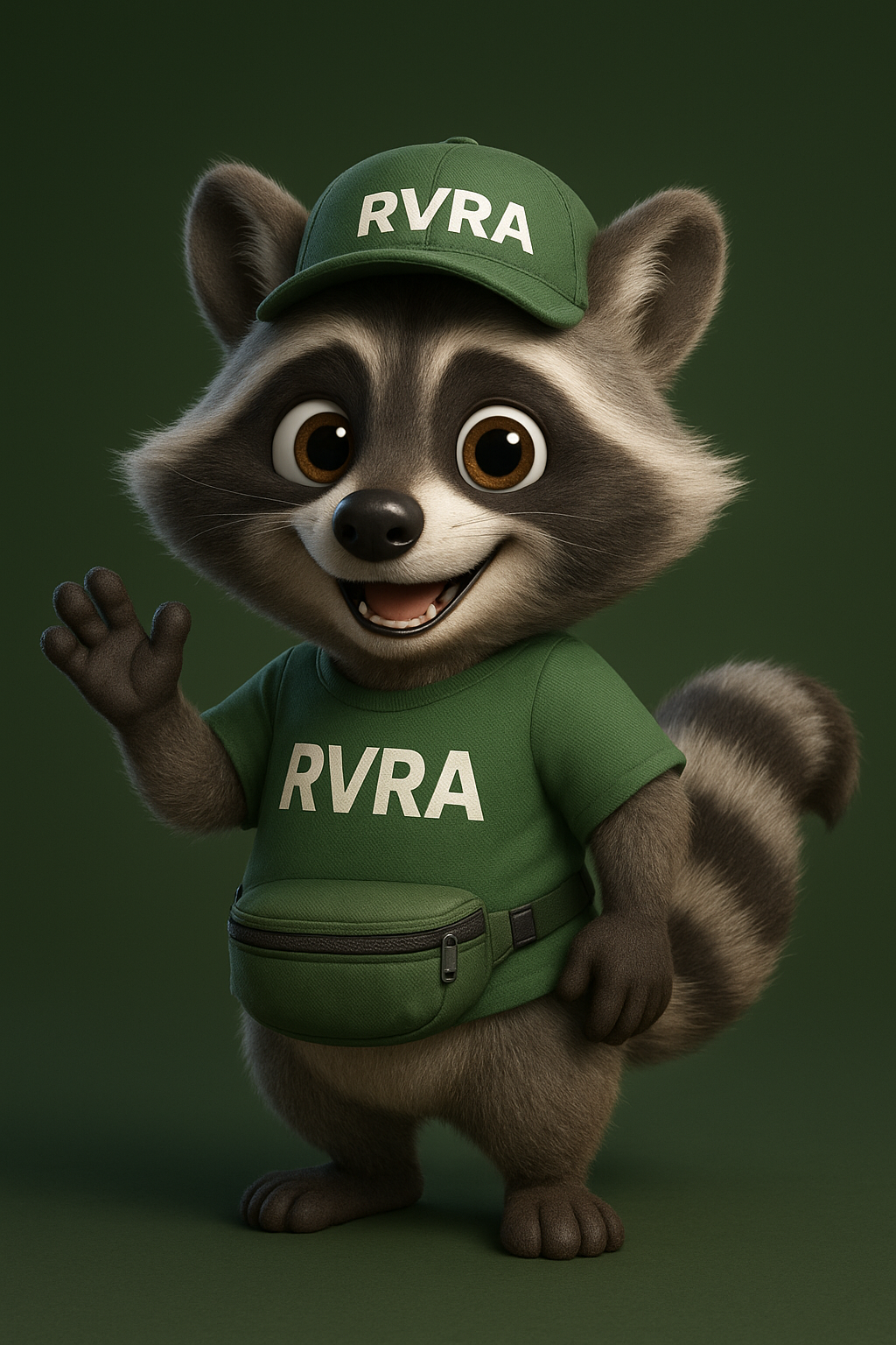 RVRA Raccoon Mascot in Green Gear